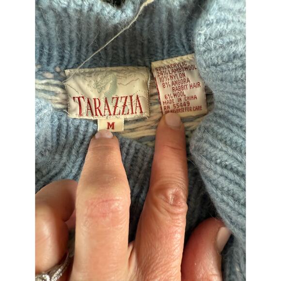 Vtg Wool Women's M Hand Knit Ski Sweater Blue Fair Isle MNZ Cottagecore Prairie - Picture 4 of 10